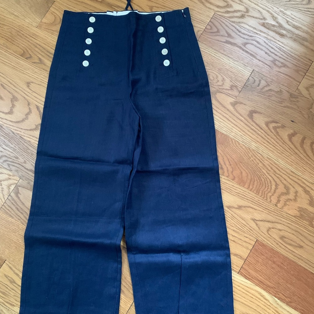 J. Crew Dark Blue Sailor style Trousers with White button detail at front.